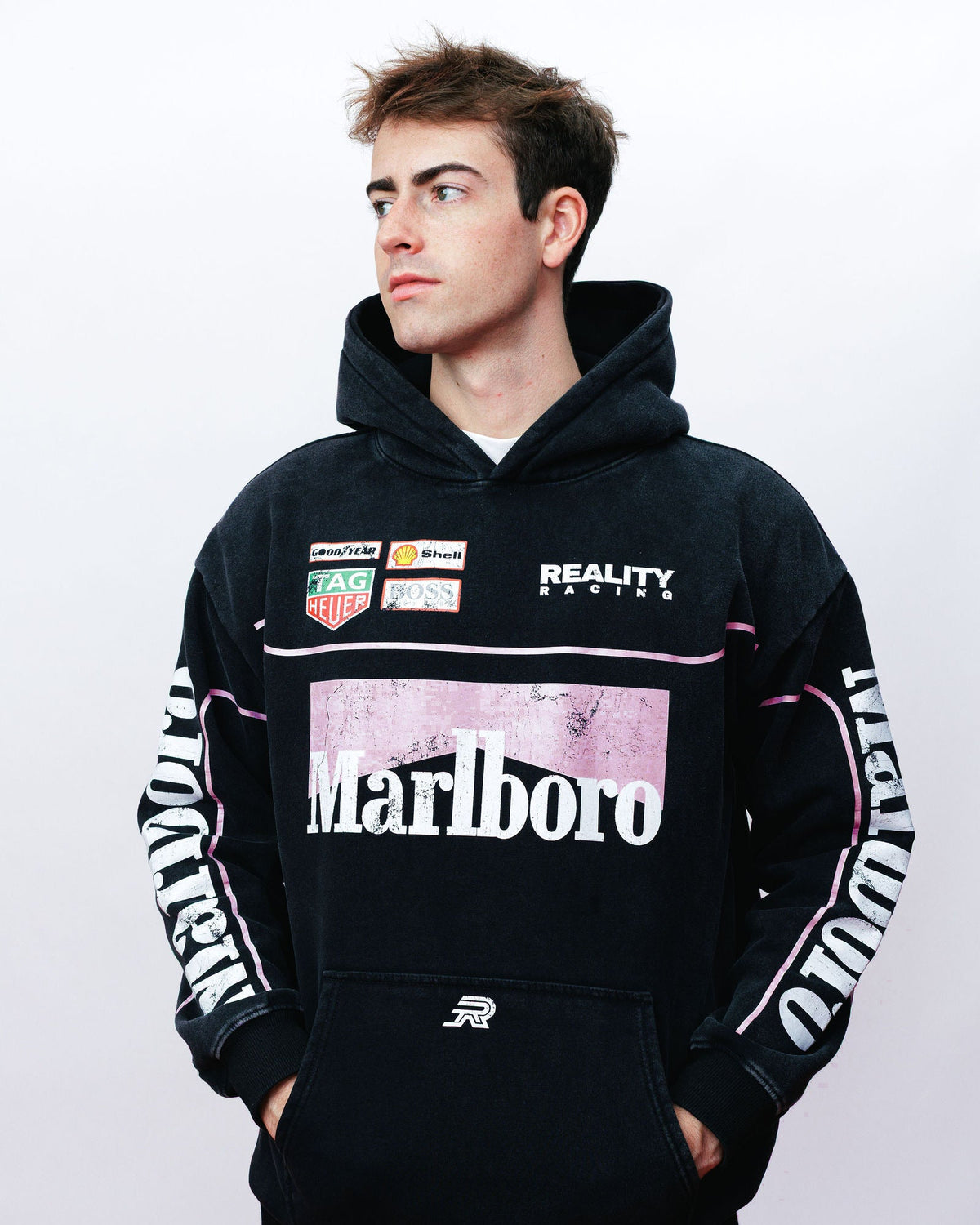 Pink Livery Hoodie, on model
