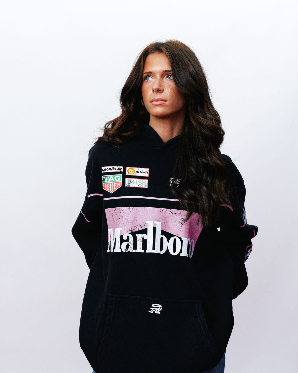 Pink Livery Hoodie, on model