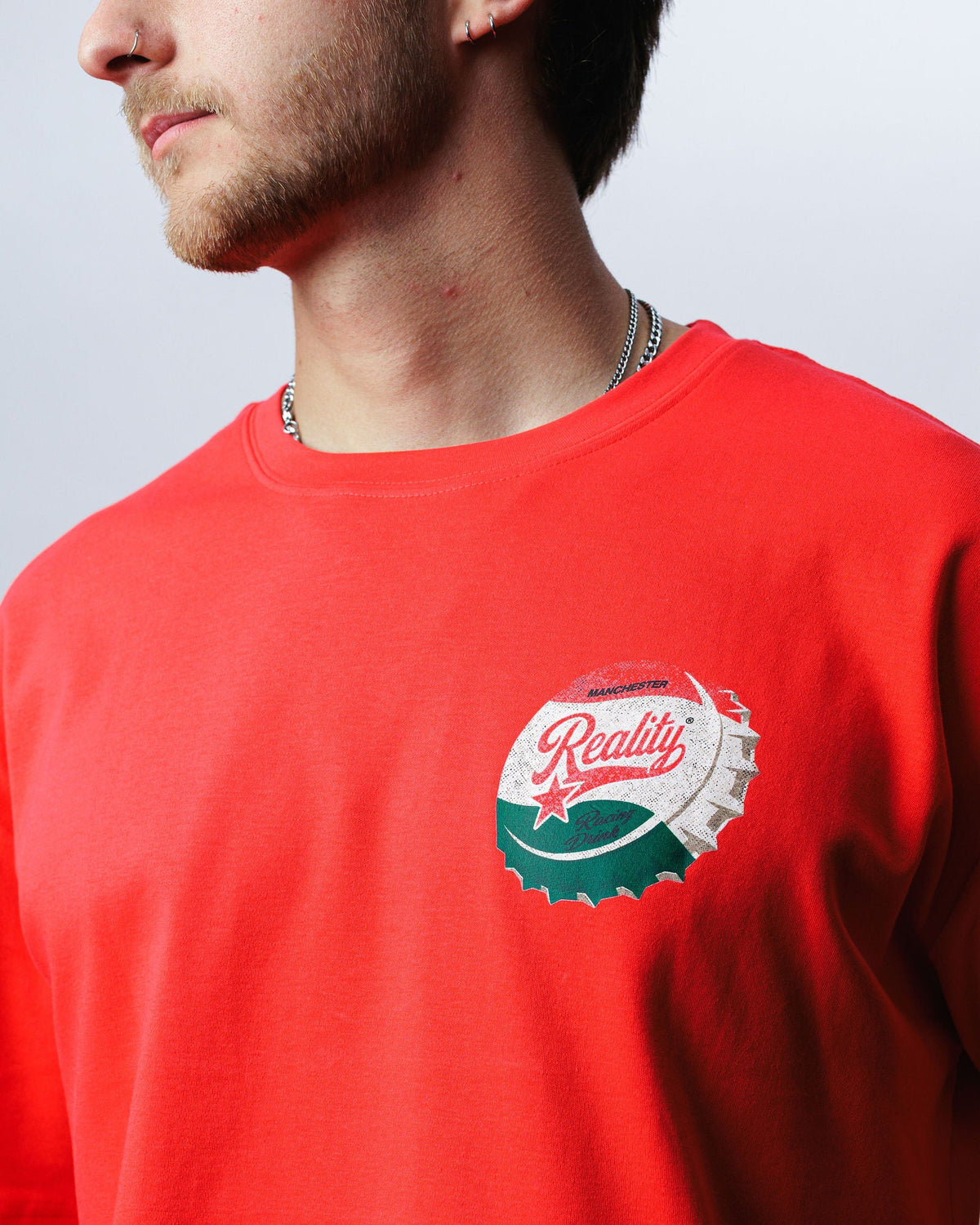 Reality Bottle Cap Tee, on model