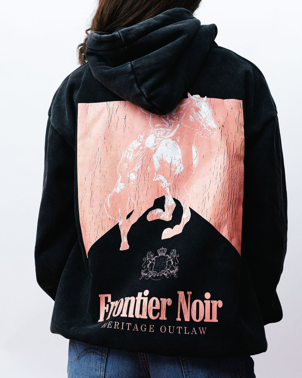Pink Frontier Noir Hoodie, on model